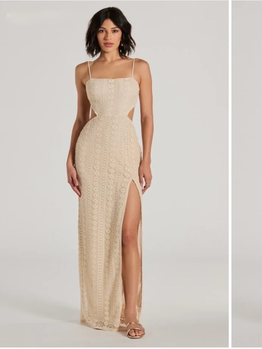 NWT Beige Cut Out Crochet Maxi Dress